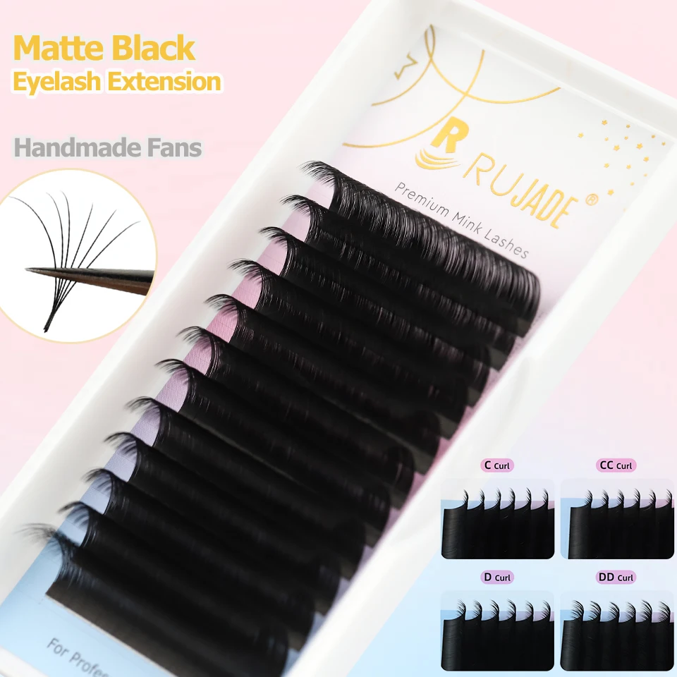 

RUJADE Matte Black Soft Mink Faux Individual Handmade Lashes Fans Russian Volume Eyelashes Extensions Regular Classic Lashes