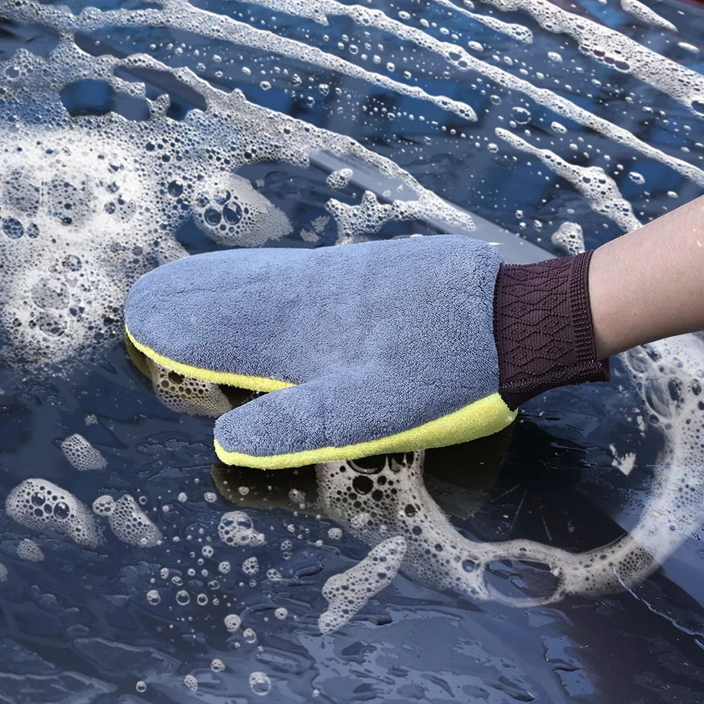 1/2Pcs Car Washing Gloves Double-sided Soft Coral Fleece Water Absorption Microfiber Dust Car Cleaning Tools Auto Accesorios