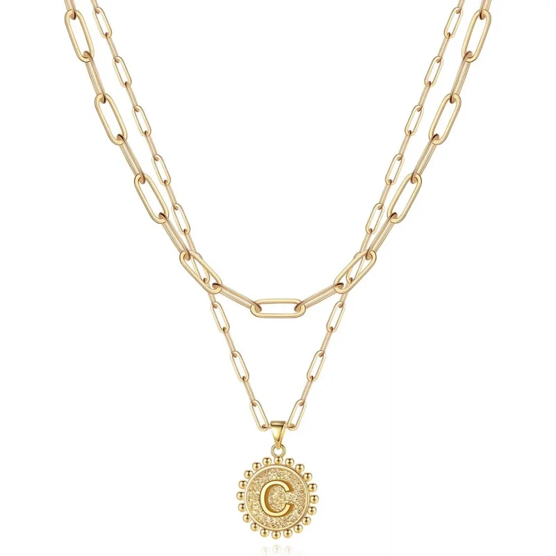 

Yoosteel Gold Initial Necklaces for Women, 14K Gold Plated Dainty Layering Paperclip Link Chain Necklace Coin Initial Layered Ne