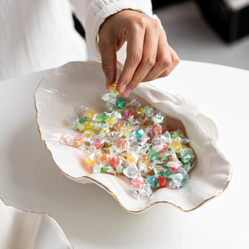 

Современная креативная минималистичная керамическая тарелка с золотой ободкой, поднос для сервировки фруктовых конфет, домашний декор