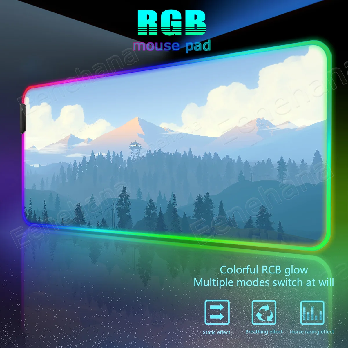 RGB Scenery Forest Large Sunset Mouse Pad PC Gaming Accessories Emit Light Gamer Laptop Desktop Office Home LED XXL Extended Pad