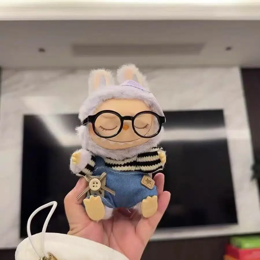 

17cm Mini Doll'S Clothes Outfit Accessories For Labubu V1 V2 V3 Striped overalls hats glasses shoes Cool handsome Clothing Gift