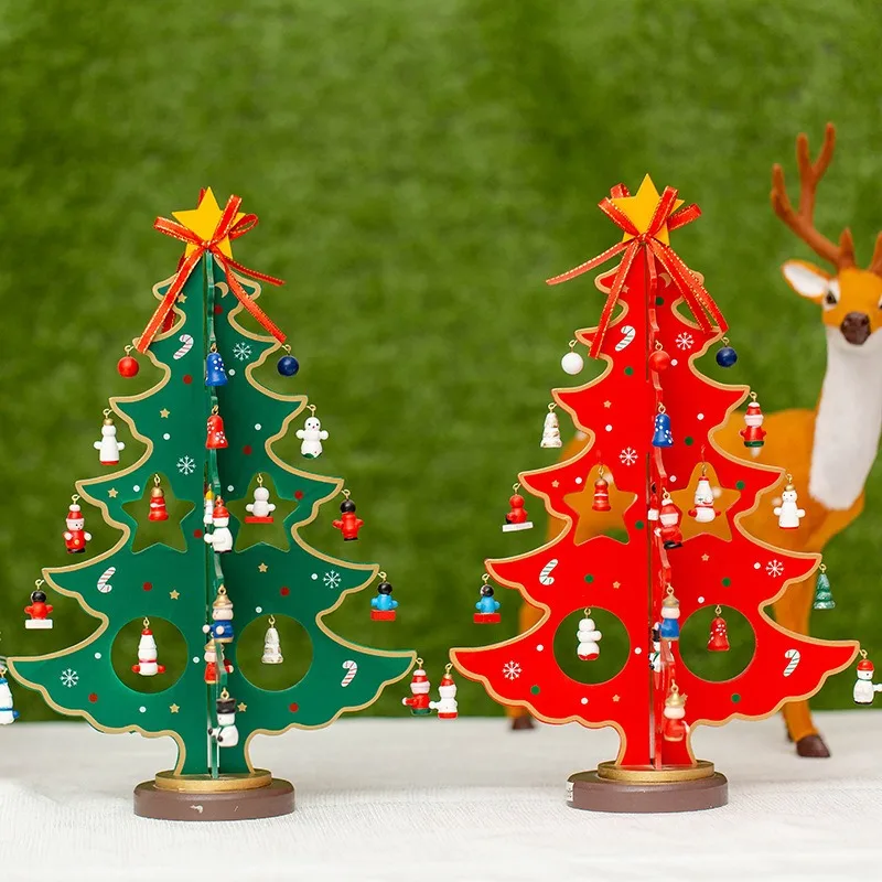 

Creative Christmas Tree Children's Handmade DIY Stereo Wooden Xmas Tree Ornaments Scene Layout Table Desk Decoration Gift