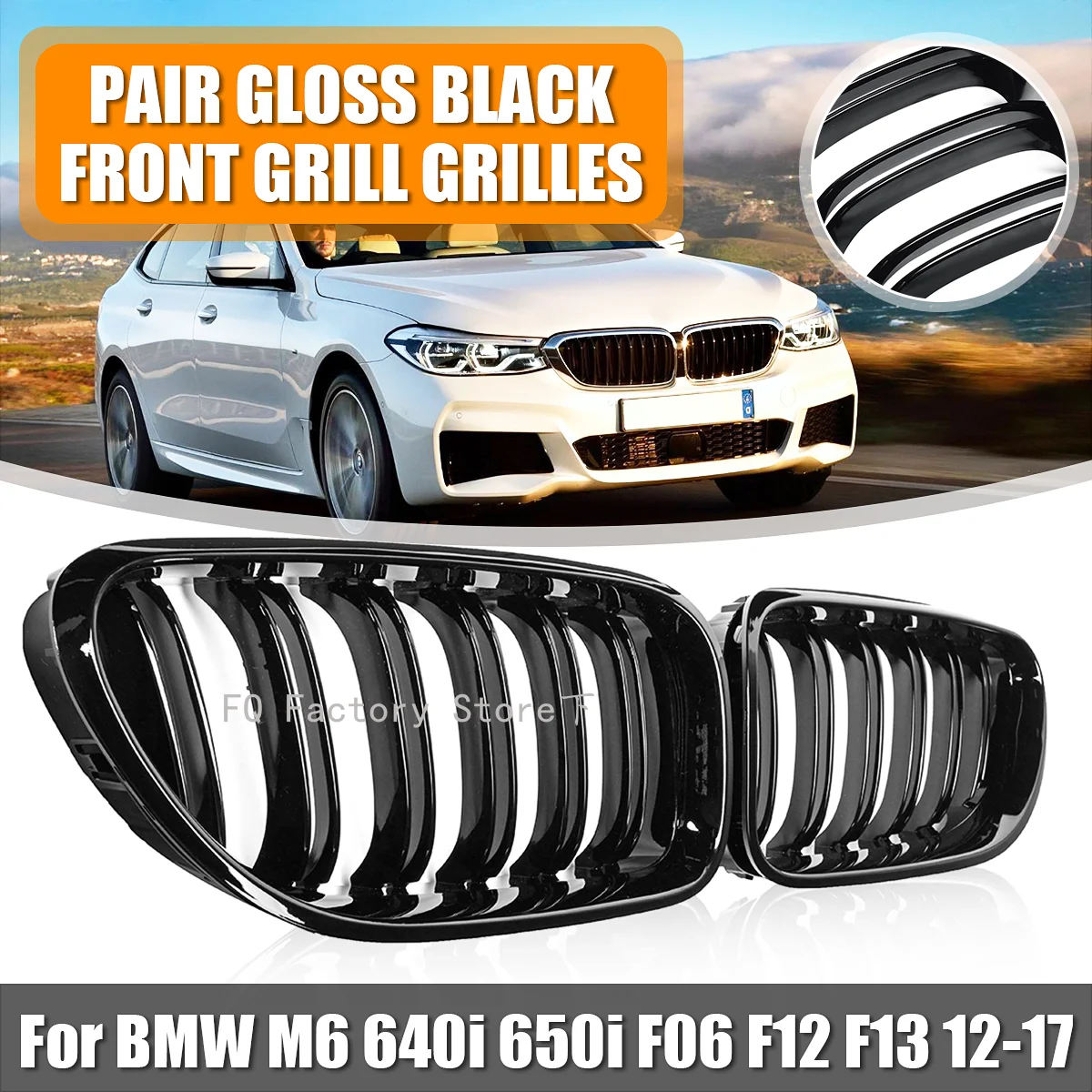 

Front Kidney Double Slat Racing Grille For BMW 6 series F06 F12 F13 M6 640i 650i 2012-2017 Glossy Black Car Front Bumper Grille