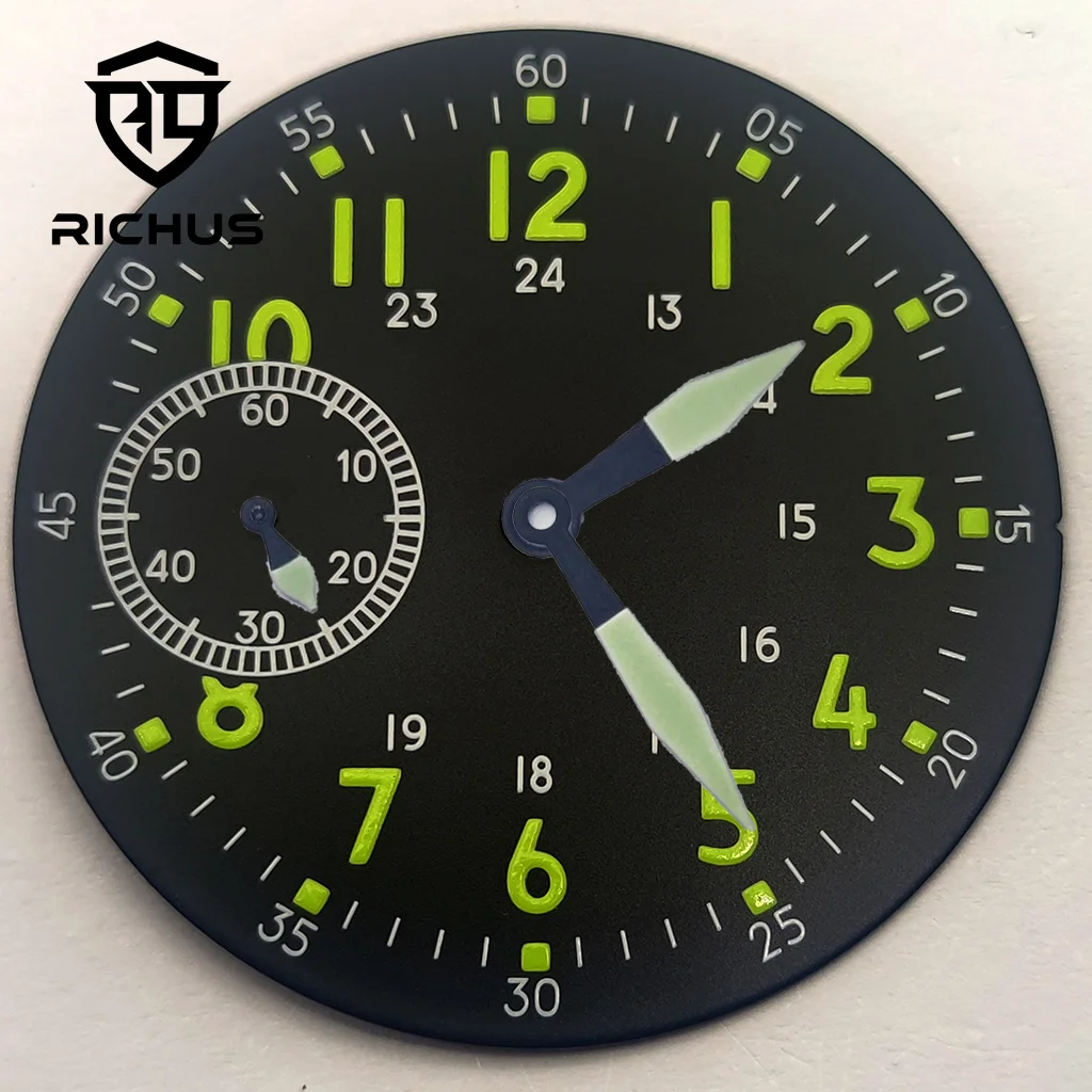 richus-39mm-mostrador-de-relogio-com-ponteiros-de-relogio-verde-luminoso-ajuste-eta6497-st3600-movimento-acessorios-de-relogio