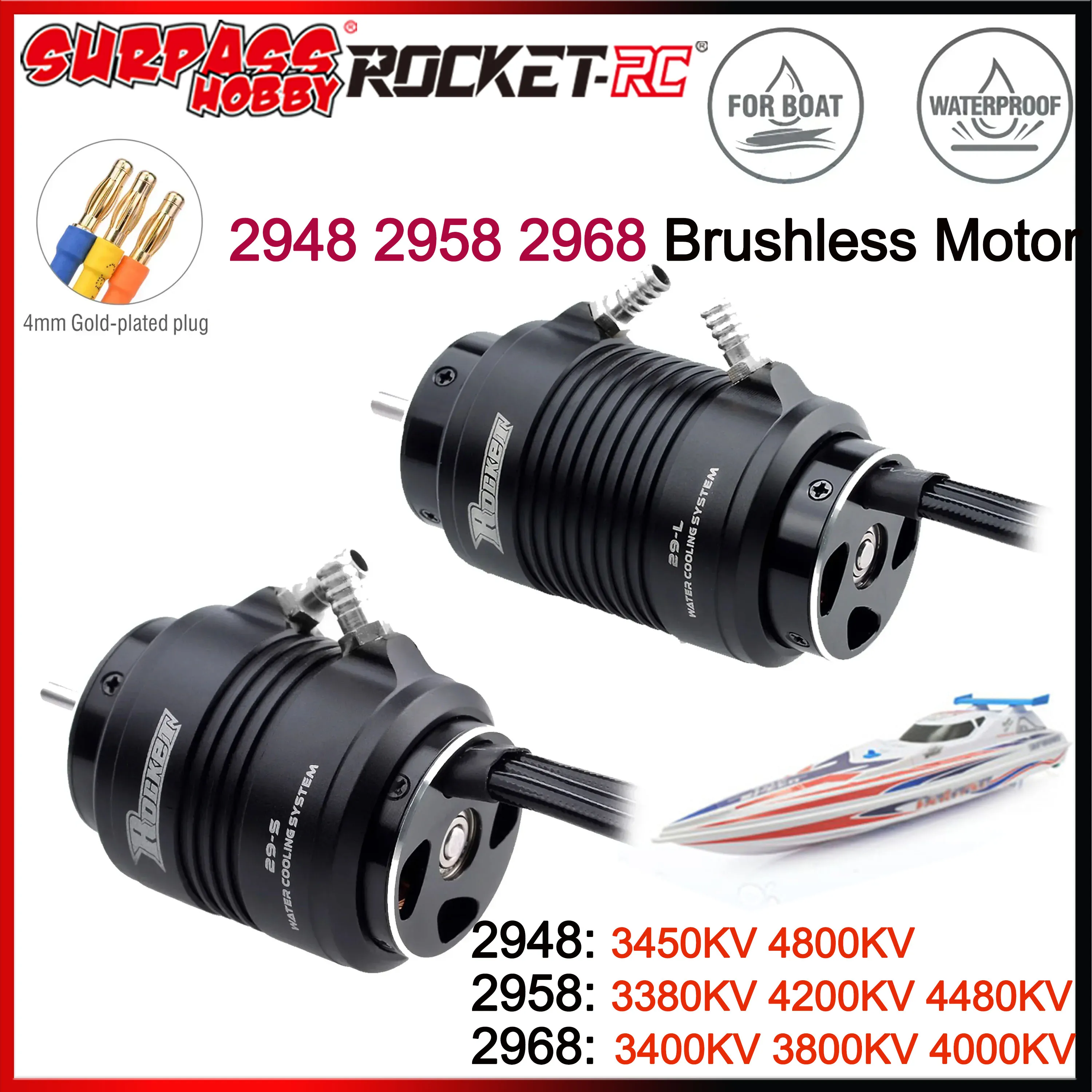 Surpass Hobby Rocket 2948 2958 2968 Water Cooling Jacket Brushless Boat Motor for 600-800mm RC Boat Feilun FT011 FT012 Traxxas