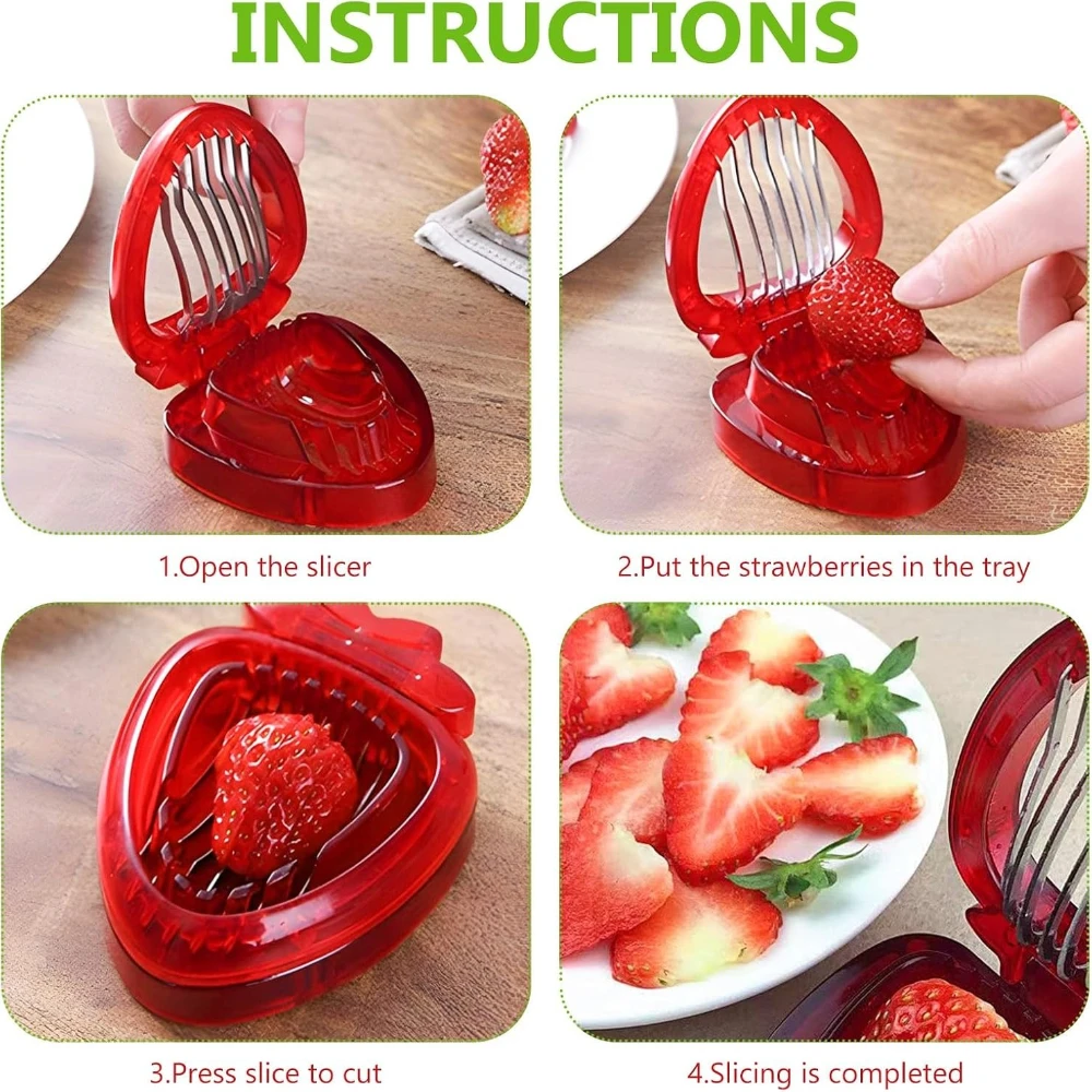 2PCS Strawberry Huller Stem Remover & Strawberry Slicer Set- Stainless Steel Blade Durable Easy to Clean Mini Kitchen Gadgets