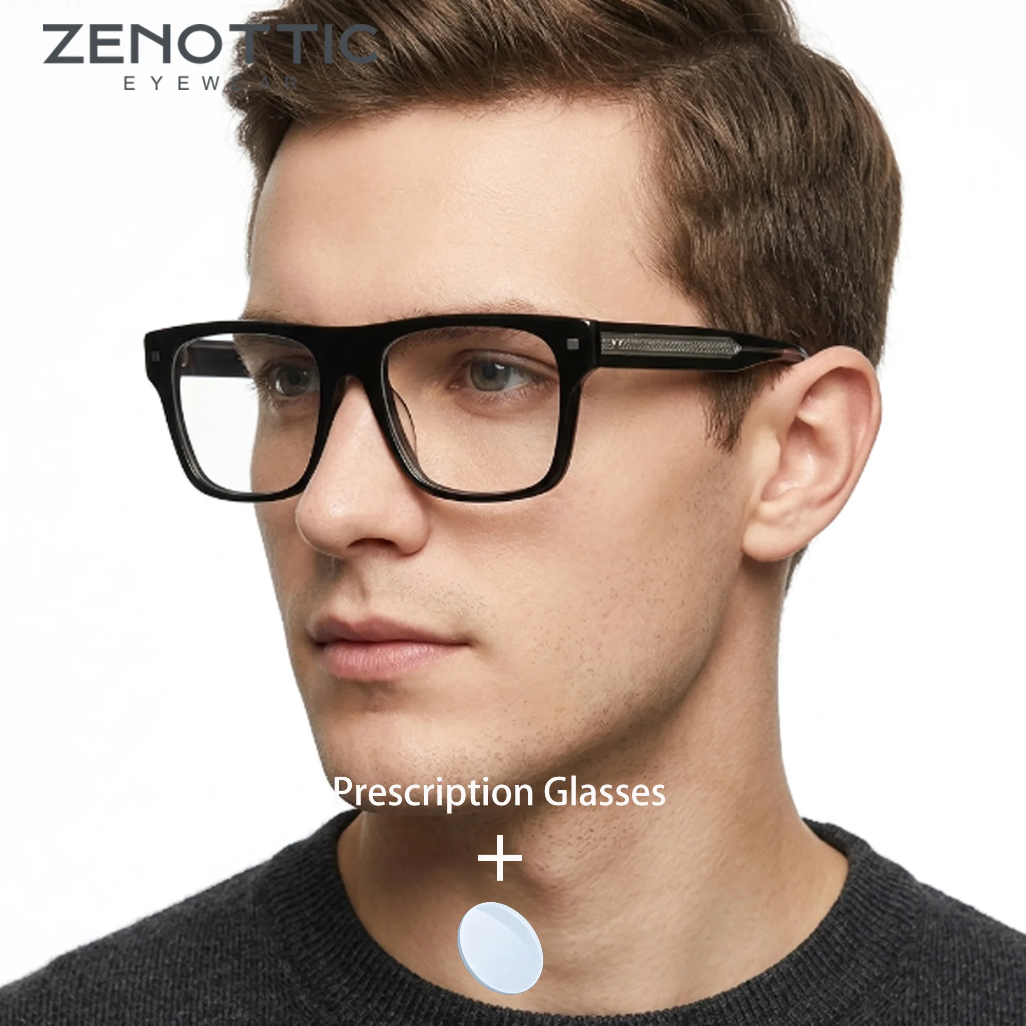 ZENOTTIC – lunettes carrées en acétate de taille M pour hommes, lunettes de prescription, progressives, anti-lumière bleue
