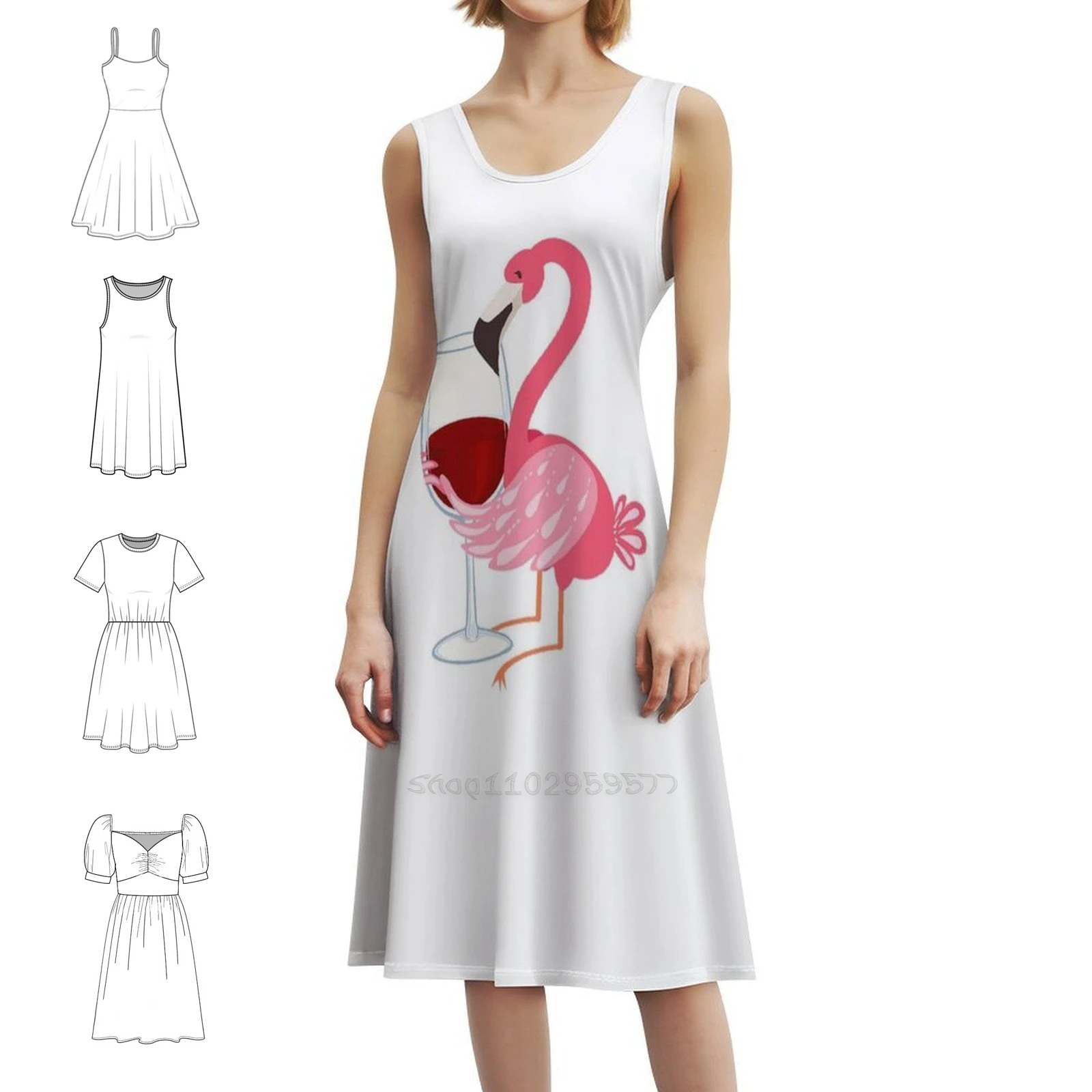 

Розовые фламинго, бокалы для вина для забавной питья, женское элегантное праздничное платье, платье трапециевидной формы с короткими/длинными/без рукавов