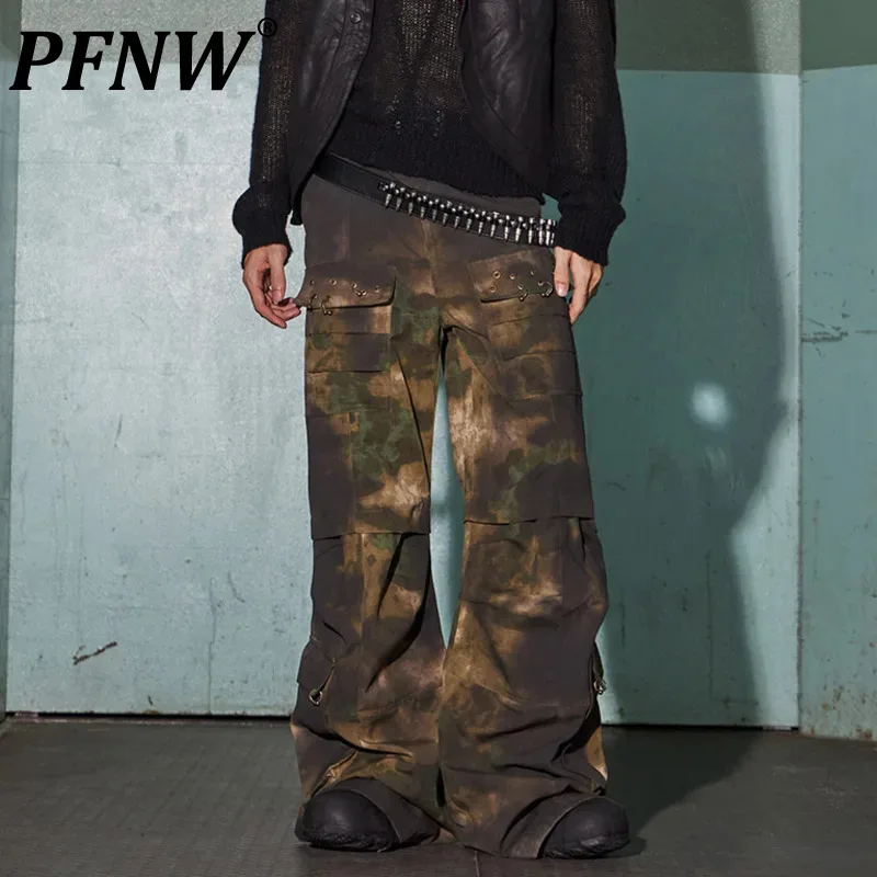 

PFNW Male Camouflage Men's Cargo Pants New Punk Multi Pockets Worn Out Overalls Flared Vintage Trousers 2024 Autumn Chic 28W2623