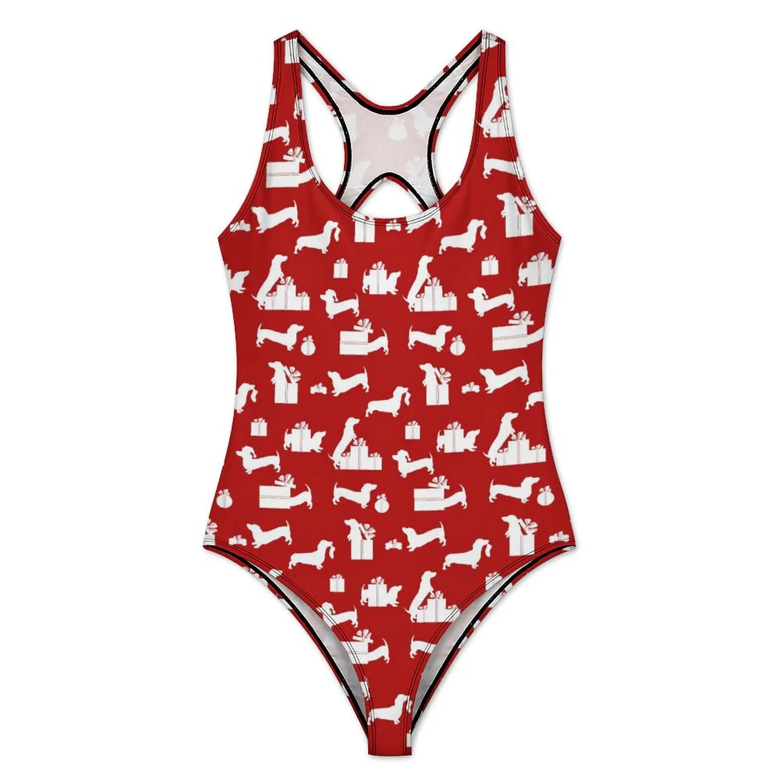 Dachshund Print Swimsuit Christmas Swimwear One-Piece Holiday Pool Swimsuits High Cut Bathing Suits Woman Push Up Sexy Beachwear