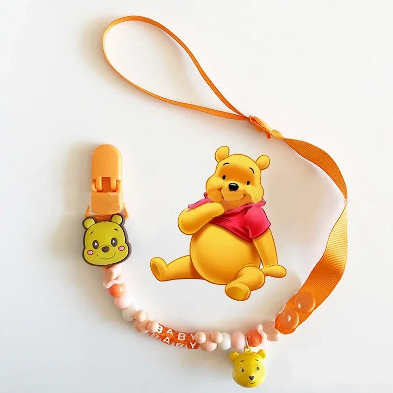 Disney Baby Bell Pacifier Clip Cartoon Stitch Mickey Winnie The Pooh Teether Chain Silicone Anti-lost Holder Supplies Molar Gift