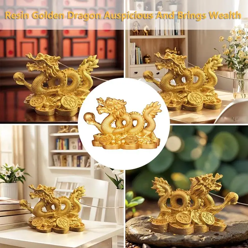 Auspicious Resin Golden Dragon Ornament For Living Room Office Wine Cabinet Craft Feng Shui Decoration