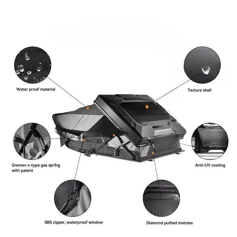4x4 Off Road 165cm Easy Setup Automatic Pop-up ABS Hard Shell Rooftop Tent for 2-3 Person Camping