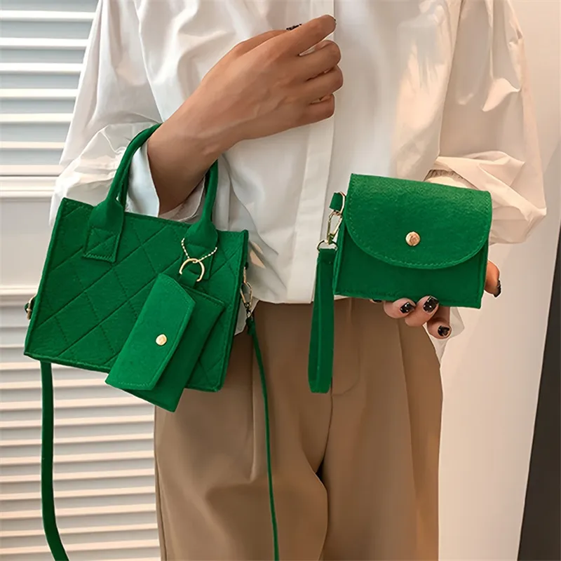 3 Stück/Set geprägte Damenhandtasche, stilvolle Umhängetasche, Clutch und Geldbörse, einfarbige quadratische Umhängetasche, Stoff für den täglichen Gebrauch – Detail 30