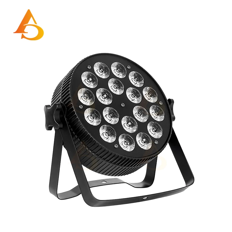 

DMX Aluminum 18x18W RGBWAUV 6in1Flat Par Light DMX Professional DJ Disco Lighting