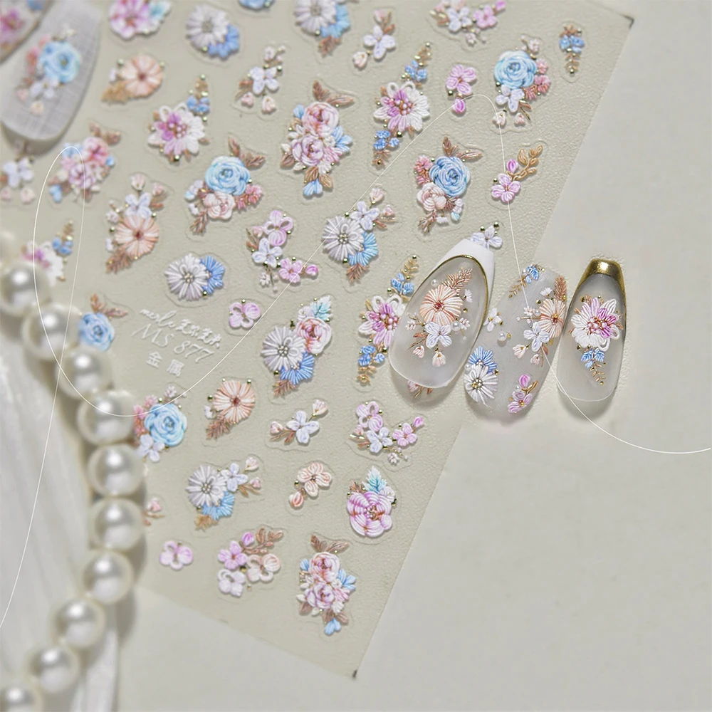 1 foglio delicato ricamato rosa nail art adesivo decalcomanie 5D petalo di rosa cursori autoadesivi squisiti fiore manicure decalcomanie