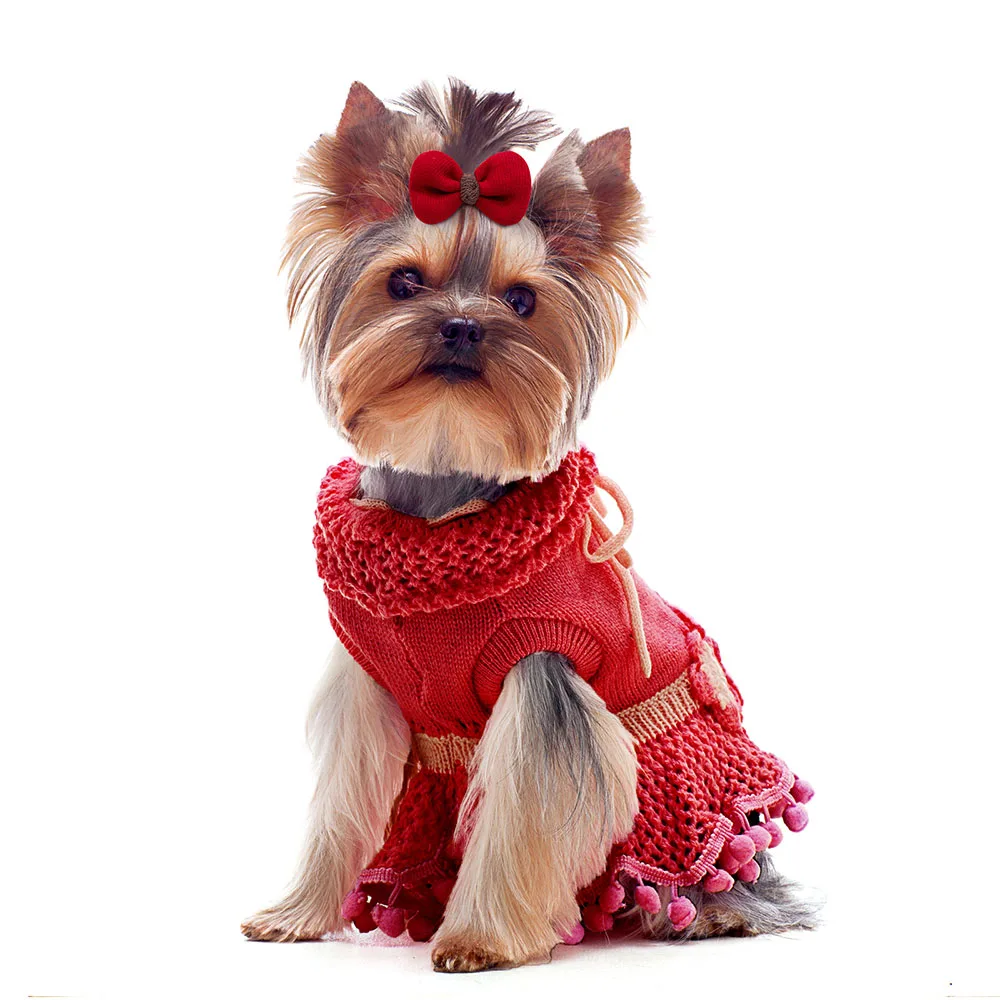 10PCS Dog Bows Cotton Red Series Pet Dogs Hair Bows for Rubber Bands Fashion Puppy Bow Grooming Accessories for Cat Dog Supplies