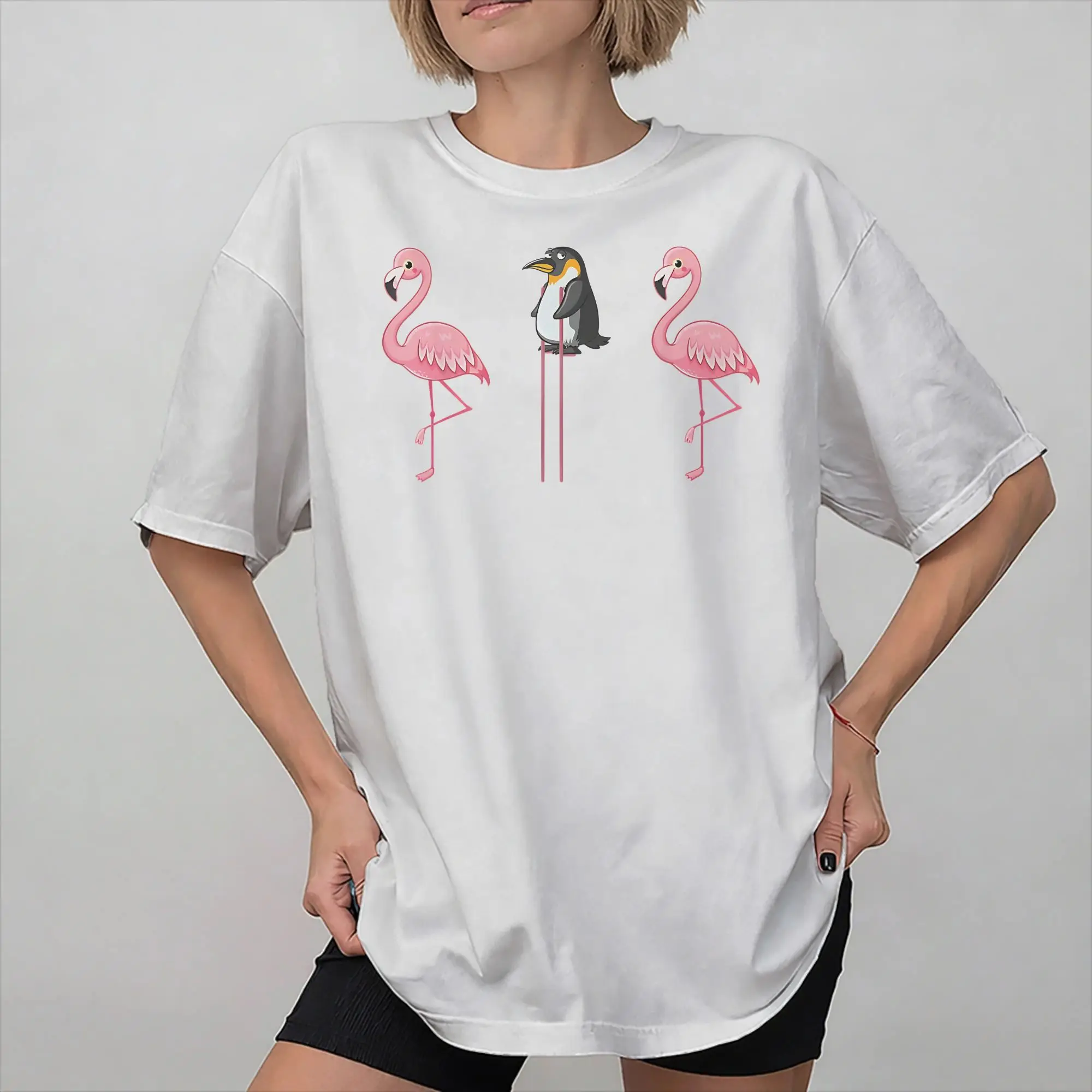 It's Ok To Be Different Flamingo Penguin Tee Shirt for Men Women Graphic Printing T Shirts  100% Cotton Clothes