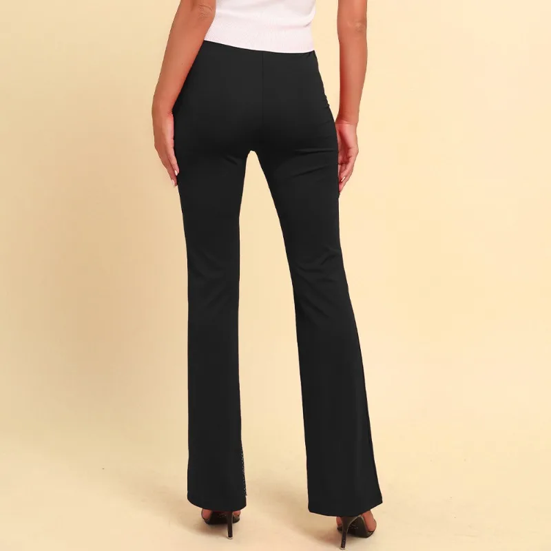 Fashion Flared Pants for Women Grenadine Mid Waist Pants Streetwear Women\'s Clothing Glitter High Slit Boot Cut Flared Trousers