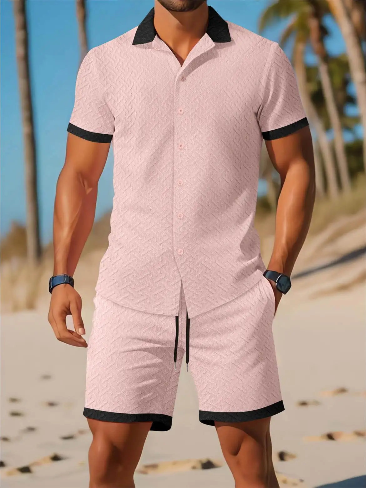 

Casual ort Sve irt And orts Set Color Blo Leisure Polyester Fabric Men's Faion Four Seasons Universal Outfit