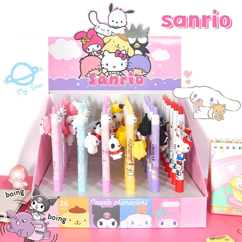 36 pcs/lot Sanrio Creative Pendant Gel Pen Cute 0.5mm Black Ink Neutral Pens Promotional Gift Office School Supplies