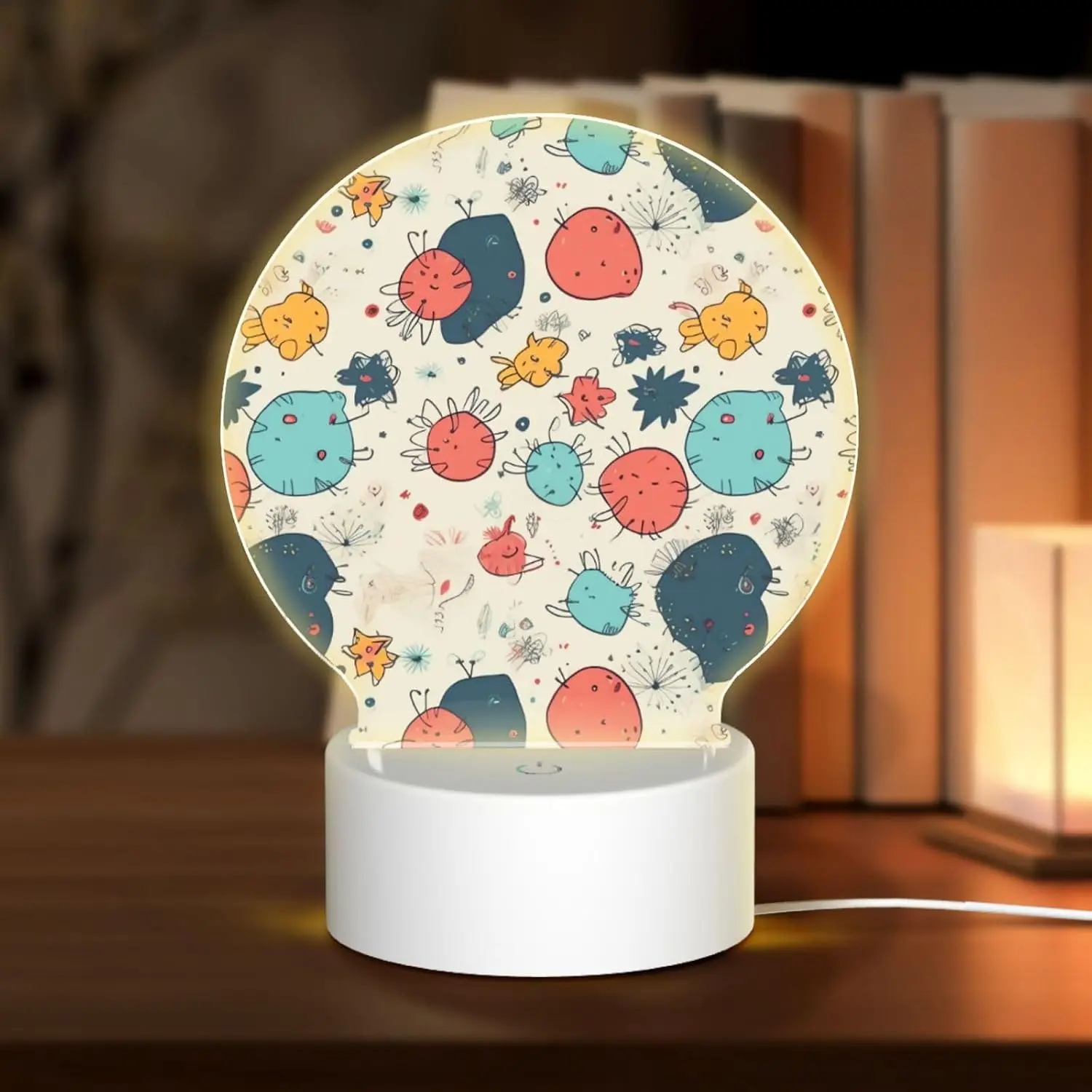 Whimsical Hand‑drawn Cartoon Bug Character Acrylic LED Nightlight, Colorful Pattern Desktop Ornament
