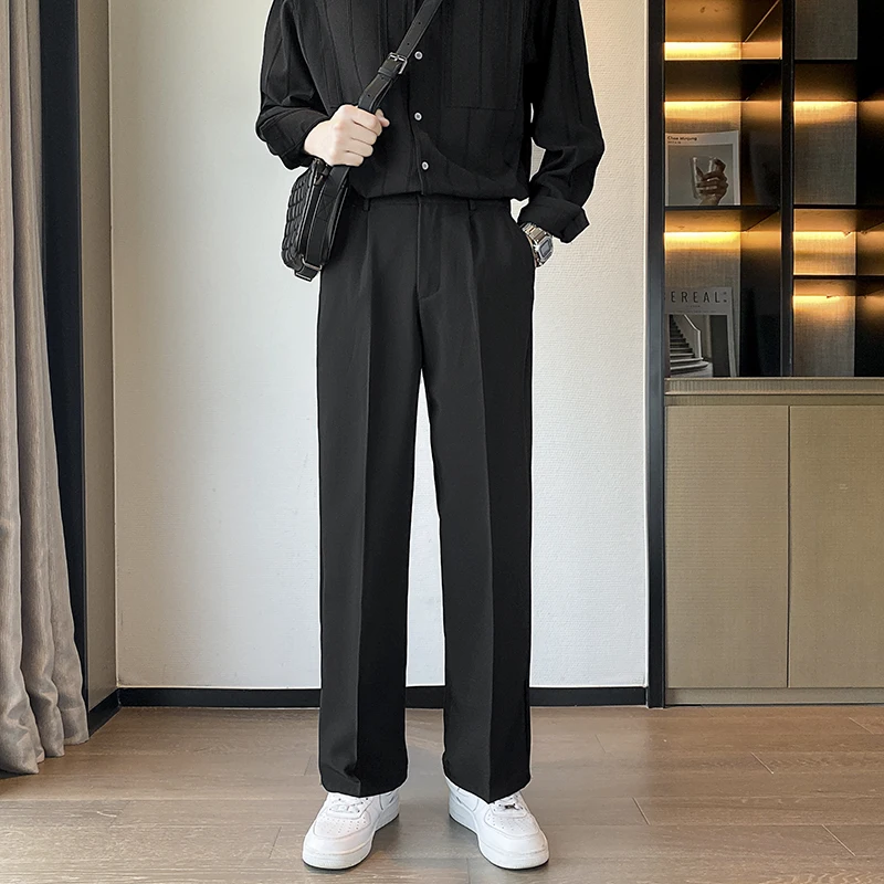 Spring Summer Men Suit Pants Wide Leg Long Drape Trousers Fashion Streetwear Clothing Solid Stretch Waist