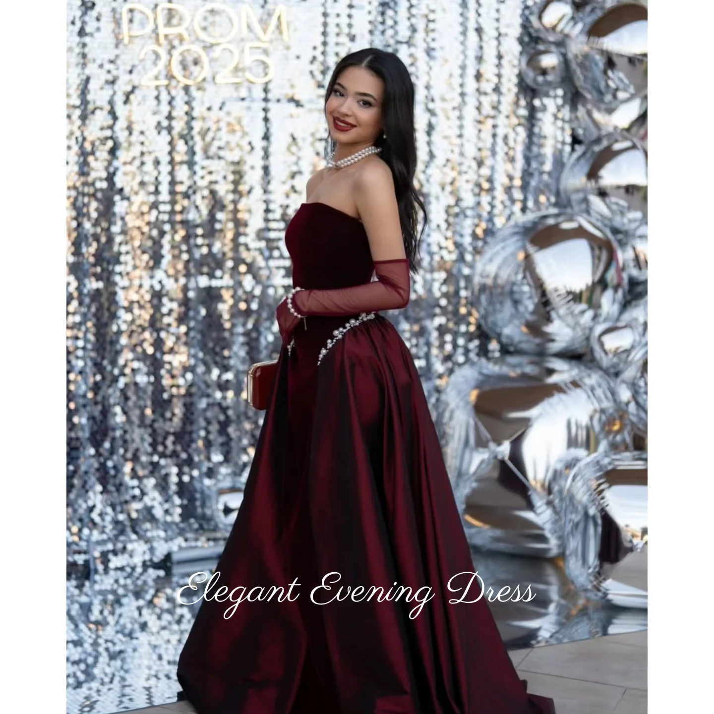

Elegant Strapless Evening Dresses Arabia Customized Red Dubai Prom Dress Beads Crystal Ball Gown Wedding Dresses 2025