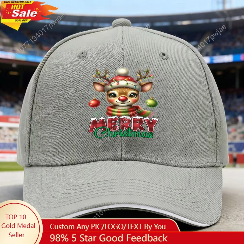 

Men'S & Women'S Christmas Reindeer & Merry Christmas Baseball Cap - Red & Green Holiday Hat with Santa Hat Design, Curved Brim T