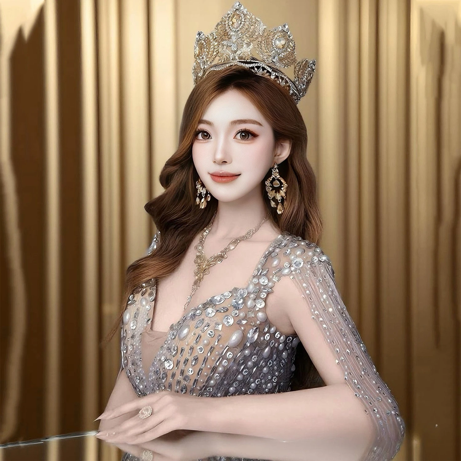 Abiti da festa glamour Industria pesante di lusso Crea abito scialle con diamanti luminosi in argento a V profondo Abito da spettacolo per feste di compleanno