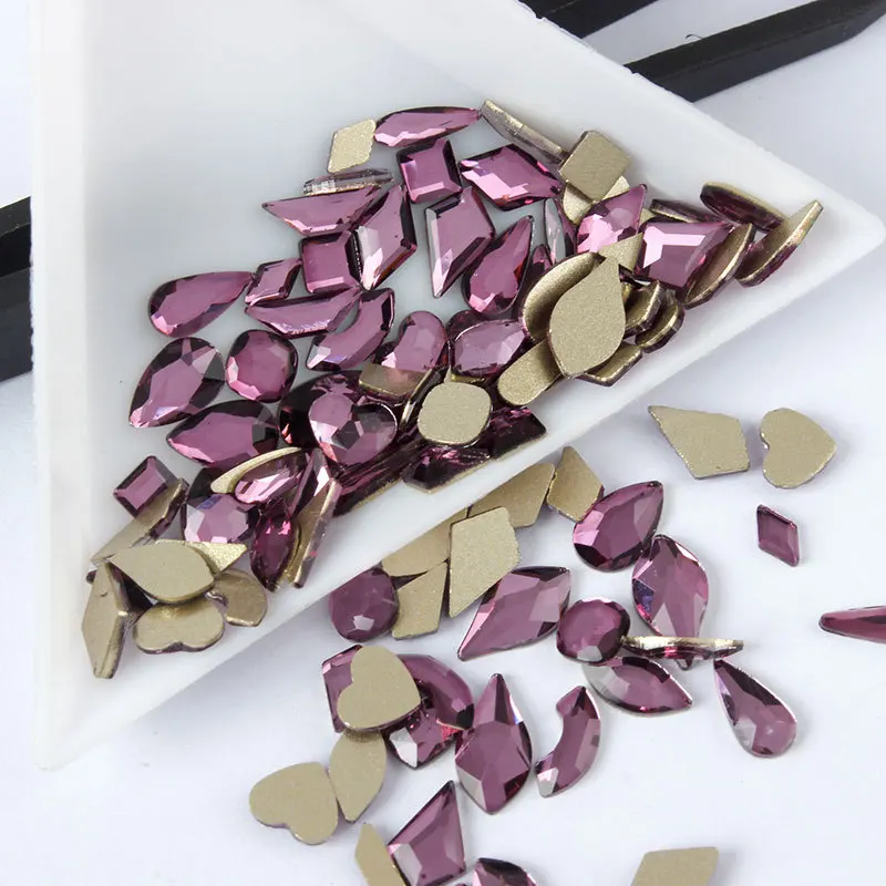 100/500pcs Boutique Grape Purple Flat bottom nail art rhinestones Glass crystal 3D nail decoration Multiple shapes wholesale