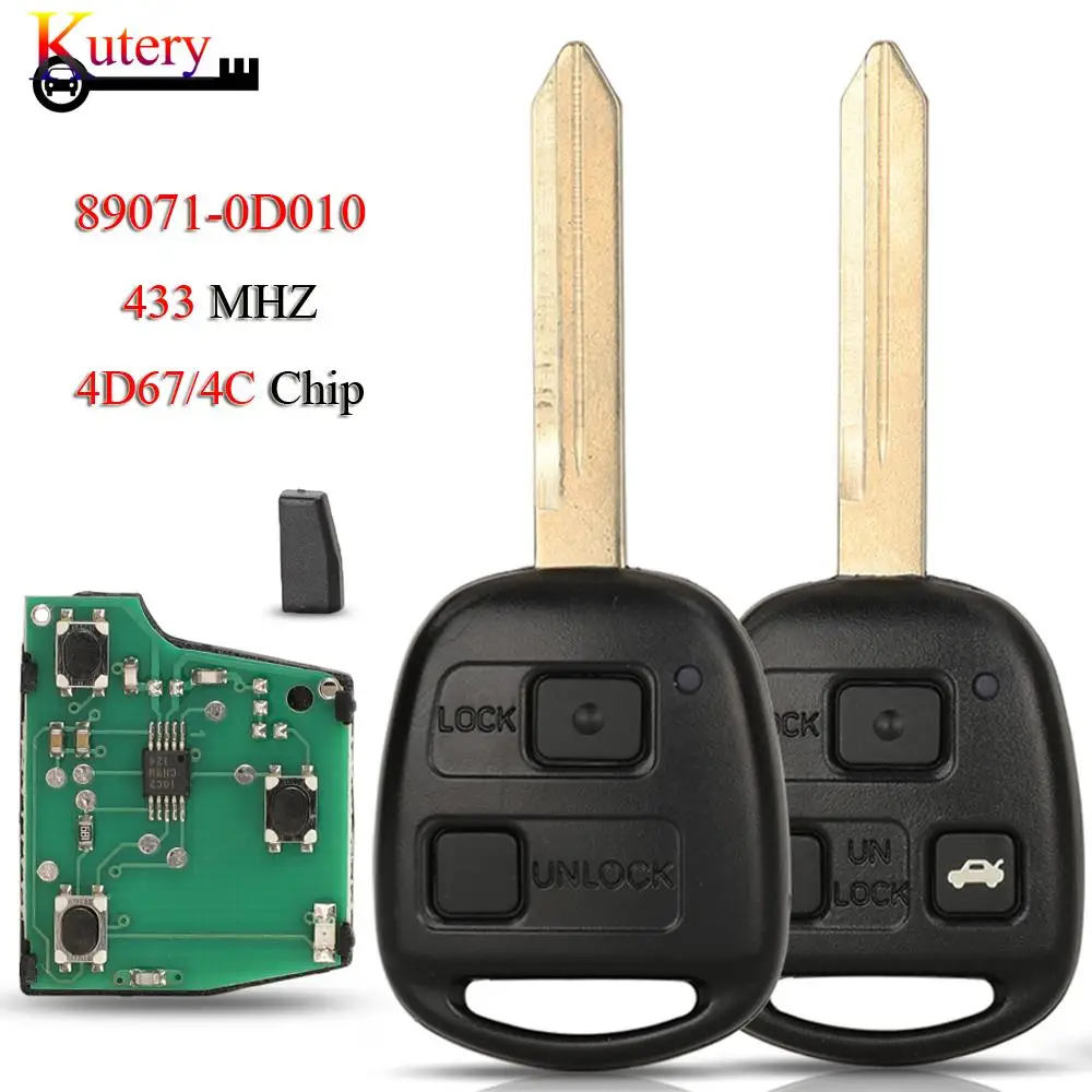 jingyuqin CE0165 Remote Car Key For Toyota Avensis Corolla Yaris 1998+ 2/3Buttons 433MHZ 4D67/4D70/4C Chip 89071-0D010