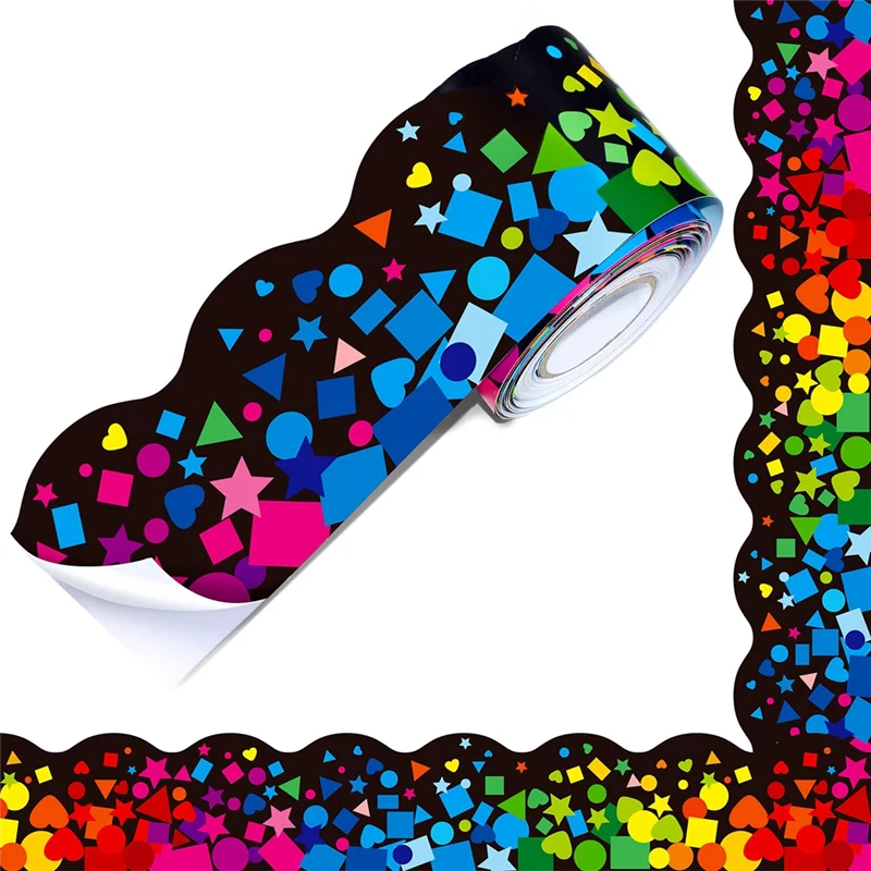 B27B 1 لفة 59 قدم حواف لوحة الإعلانات ذاتية اللصق، ملصق حواف قصاصات على شكل صدفي لديكور الفصول الدراسية المدرسية