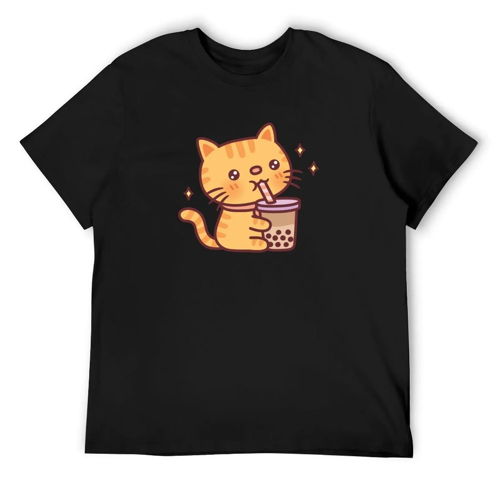 

Cute Orange Tabby Cat Drinking Boba Tea T-Shirt Aesthetic clothing graphic t shirt vintage Blouse baggy shirts tshirts for men