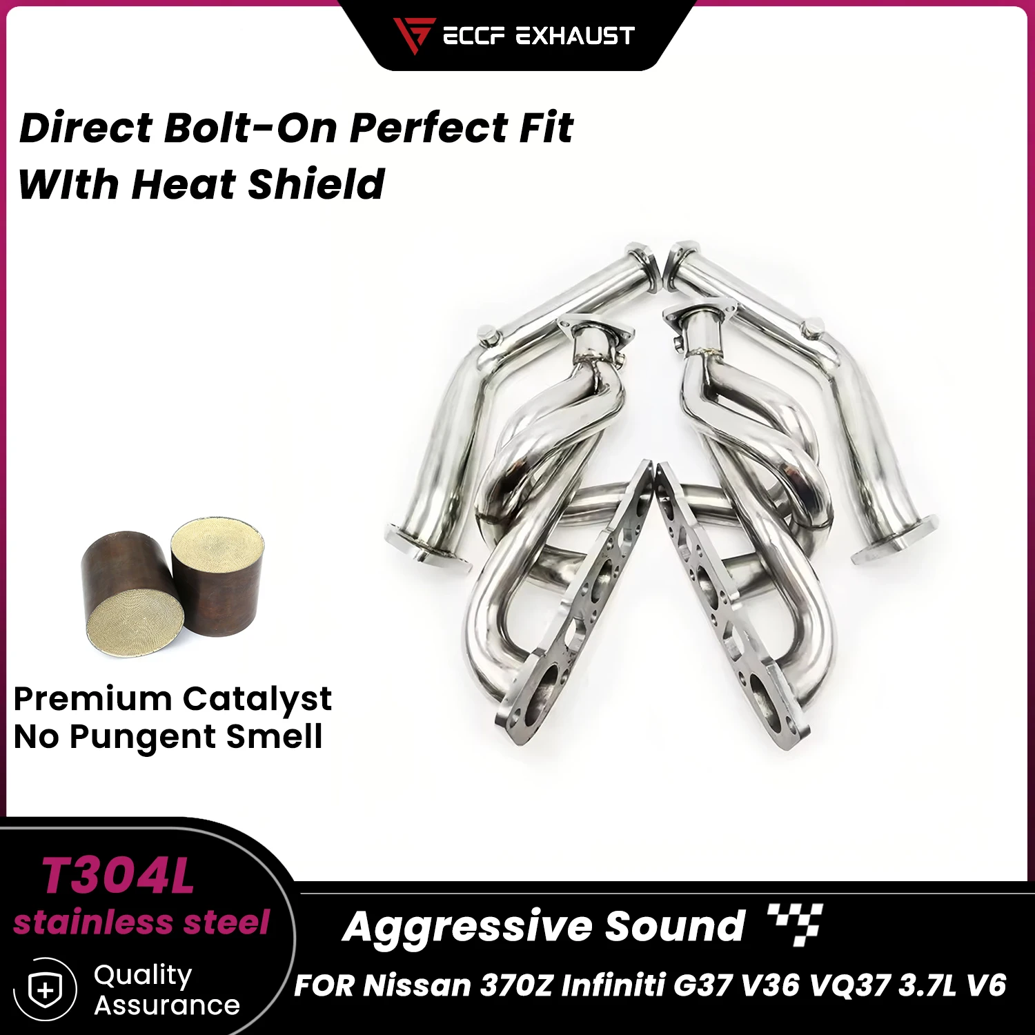 

High Flow Sports Stainless Steel Headers for Nissan 370Z Infiniti G37 V36 VQ37 3.7L V6 Maximize Exhaust Flow Easy Installation