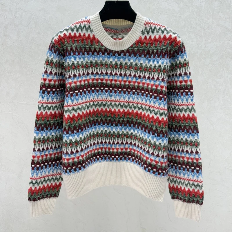 

Высококачественный жаккардовый трикотаж, женская одежда, женский облегающий пуловер в стиле ретро, свитер 25122313