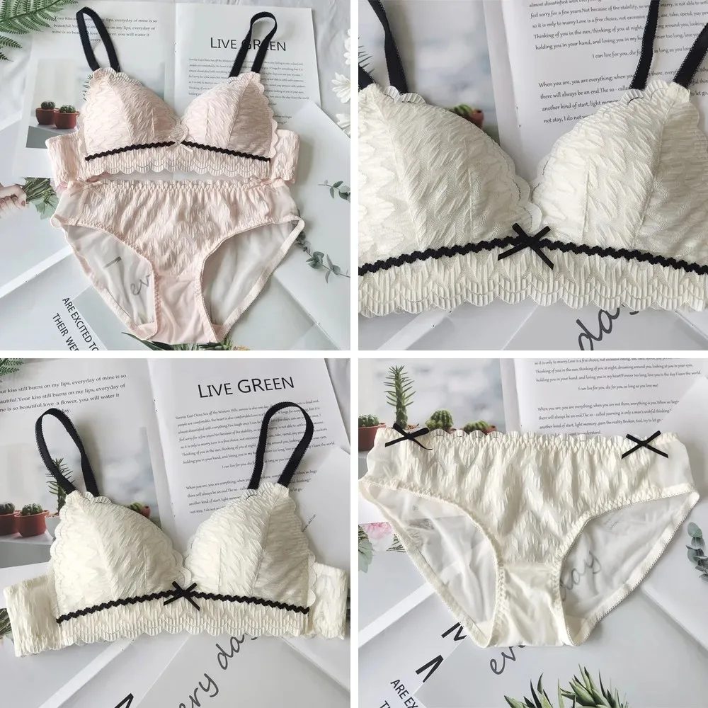 

New Lace Bralette Set, Chicken Heart Molded Cup Non-Padded Underwire Free Comfort Bra for Women