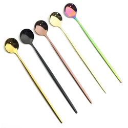 4Pcs Rainbow Long Handled Stir Spoon Teaspoons Juice Coffee Stirring Cutlery Stainless Steel Ice Cream Spoon Kitchen Accessories