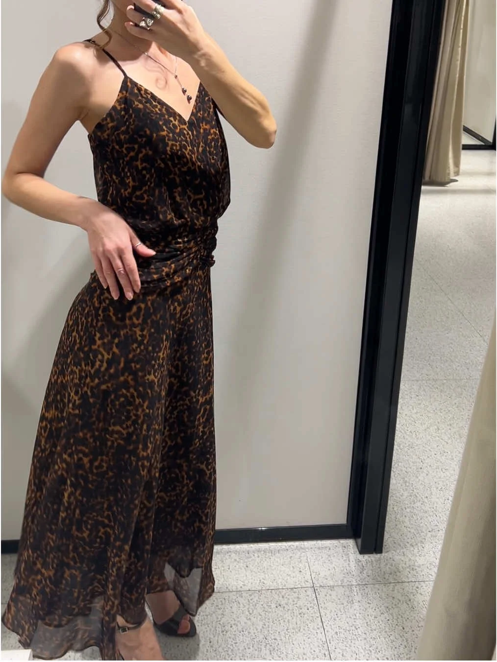 Vestido midi com estampa animal feminino, novo outono 2021, decote em v, costas abertas, elegante, cintura smocked, sexy, festa, vestidos longos