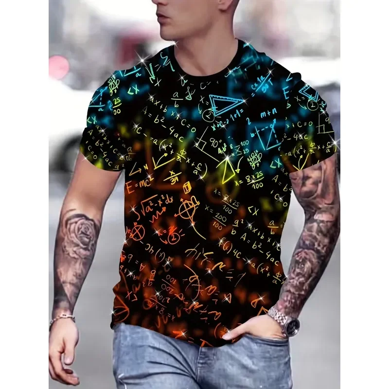 Creative Colorful Mathematical Formula 3D Print Breathable Quick Dry Men T Shirt Outdoor Fashion Street Y2K Parent Child