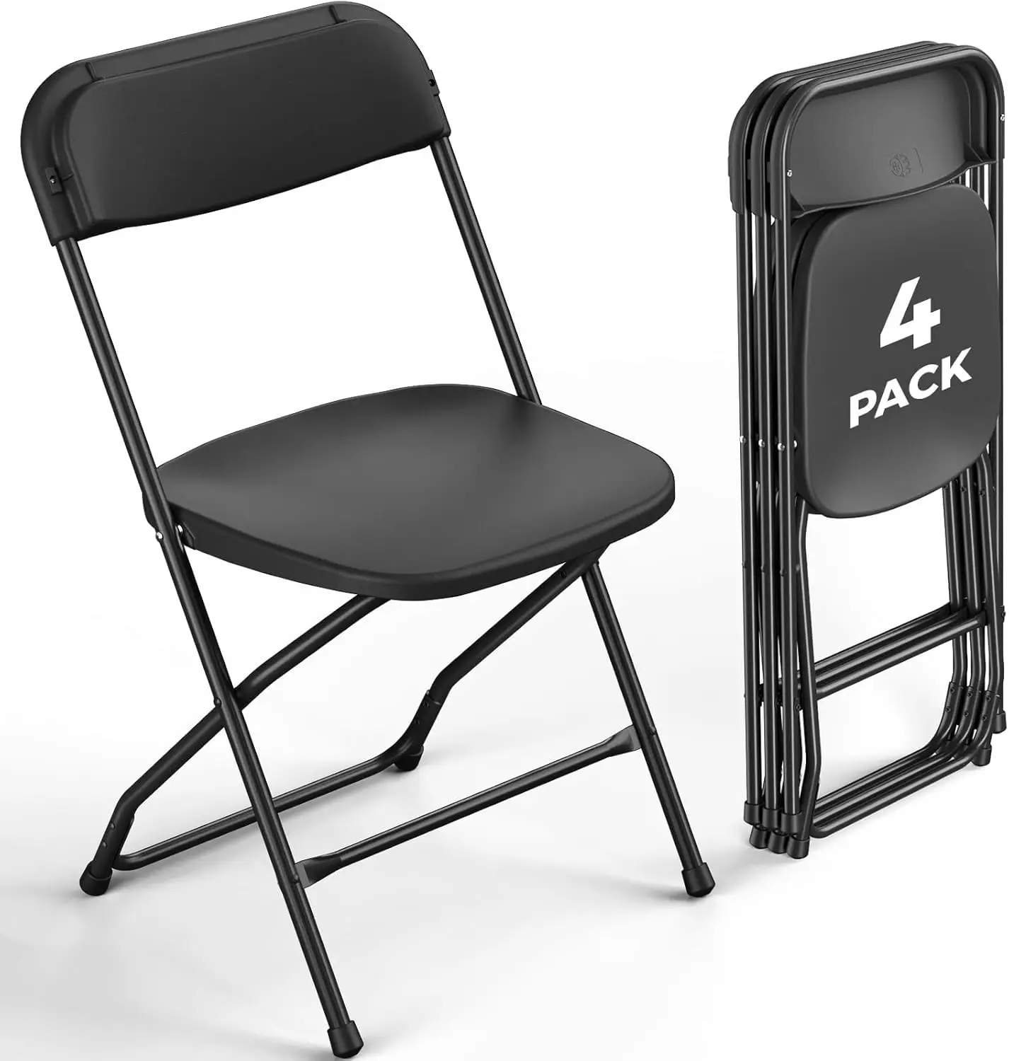 4 Pack Black Plastic Folding Chairs, 350LBS Capacity Stackable Portable Chairs with Steel Frame, for Indoor Outdoor Patio Garden Picnic Kitchen Events