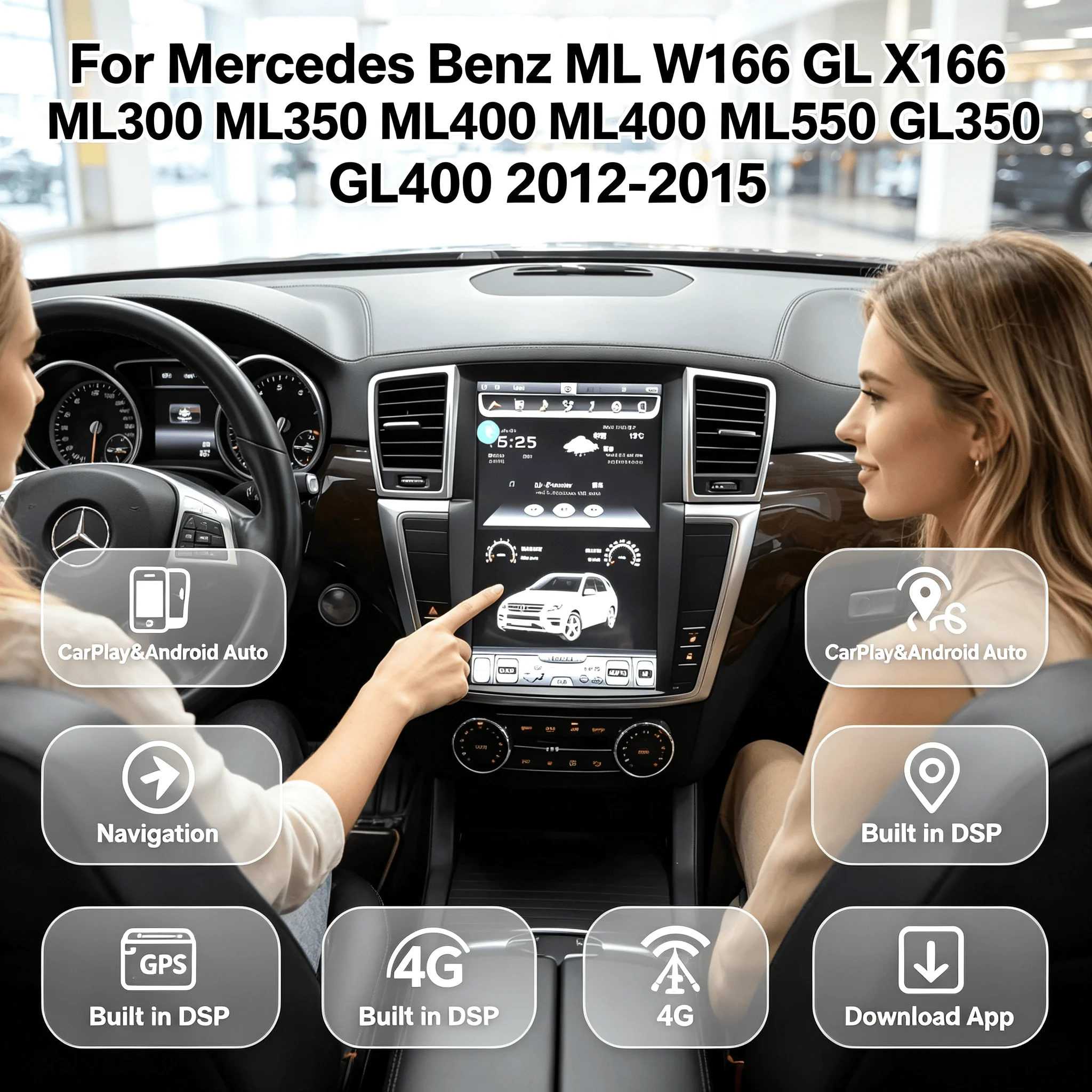 For Mercedes Benz ML W166 GL X166 ML300 ML350 ML400 ML550 GL350 GL400 Screen Android Car Radio Multimedia Player Carplay GPS Nav