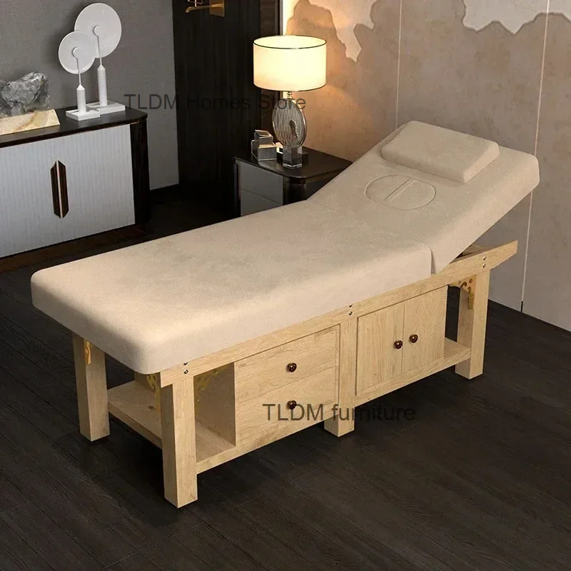 

Simple Solid Wood Massage Tables Modern Beauty Bed Ear Picking Special Massage Bed with Storage Drawer Cabinet Salon Furniture