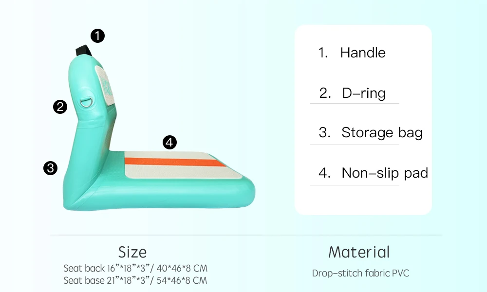 Aufblasbarer Kajaksitz mit Rückenlehne, stabiler Sitz für SUP, Paddleboard, Boot, Kajak-Sitzkissen für vielseitigen Einsatz. – Detail 2