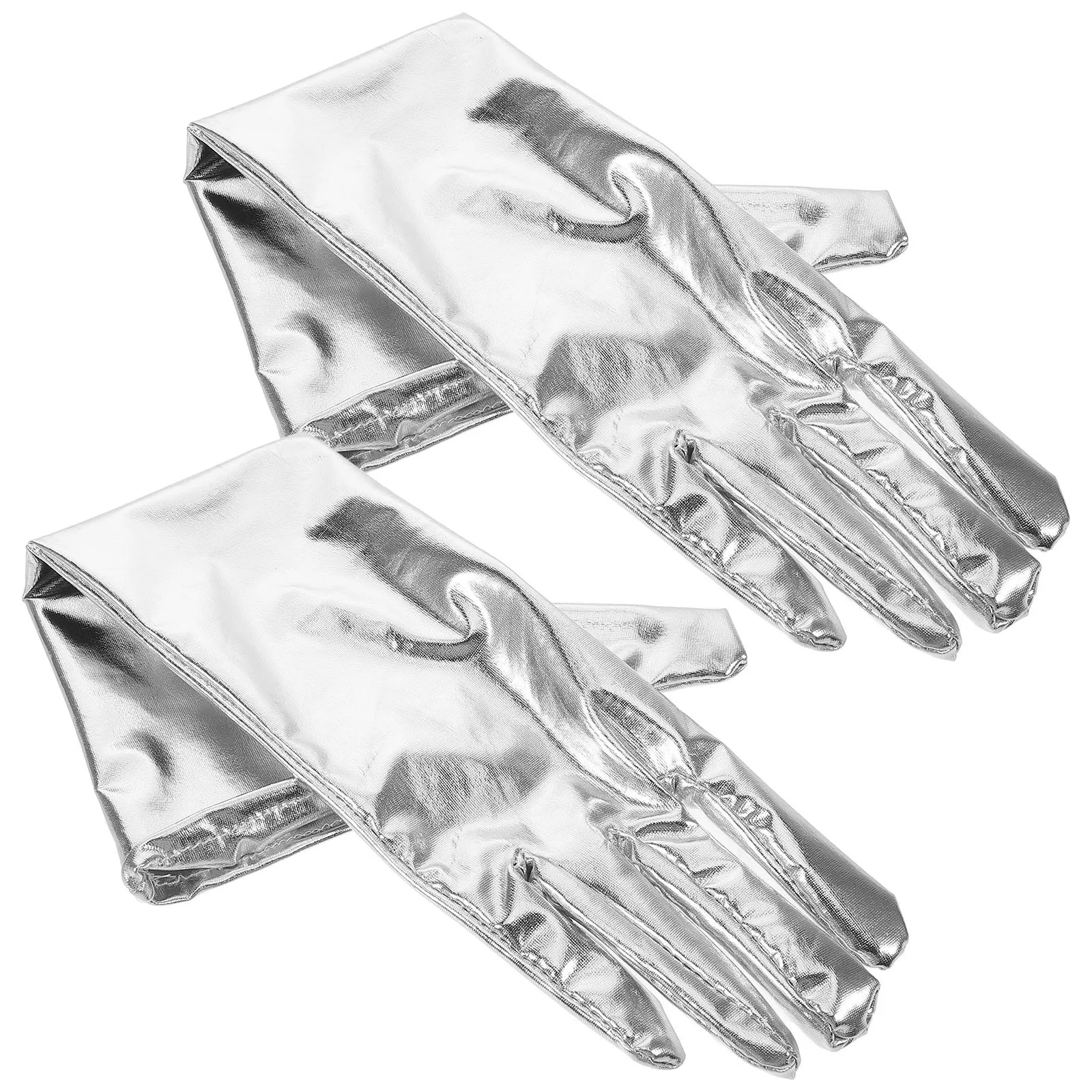 1Pair Shiny Metallic Elbow Length Gloves Patent Mid-Length for Stage Performances Costume Accessories Evening Party