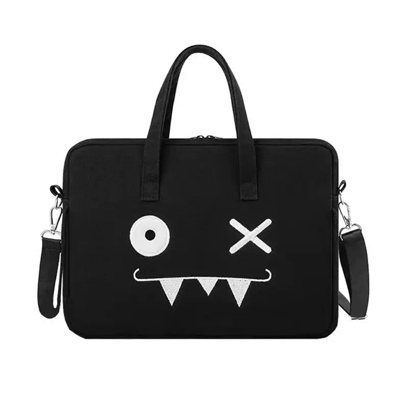 Ins الكرتون الأسود حقيبة لابتوب ماك بوك اير برو 13.3 14 بوصة آي باد كمبيوتر محمول حافظة دائم المحمولة حقيبة يد للسفر حقيبة كروسبودي #2