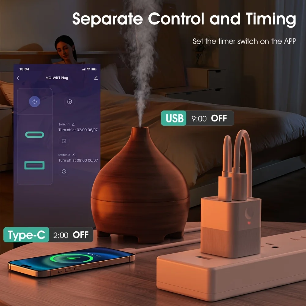 2 in 1 Smart WiFi Charger with Timing Function/Voice Remote Control Smart Plug Works with Alexa/Google Home/Portable Mini Smart