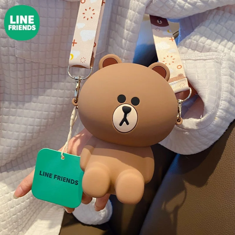 حقيبة كروس بنية من Line Friends للفتيات ذات مظهر عالٍ جديد من السيليكون لتخزين سماعات الأذن ومحفظة للعملات المعدنية هدية عيد ميلاد أنيمي Kawaii