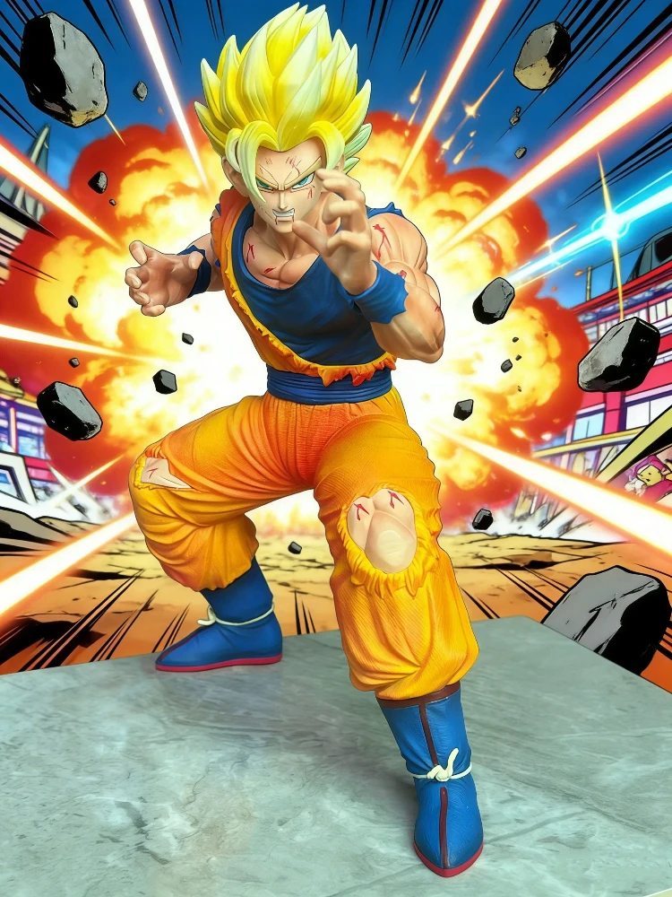 

Горячая новинка: Фигурка Супер Сайяна Гоку из Dragon Ball в стартовой позе, поврежденная в бою, 23 см, настольное украшение для коллекционеров